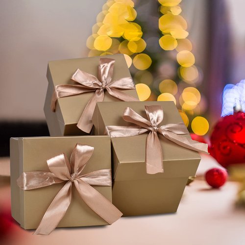 GP SUP 12 Pack Gift Boxes with Lids,Nested Squared Boxes with Lids for Fathers Day, Graduations, Weddings, Birthdays and Christmas(Gold, 4”×4”×4”)