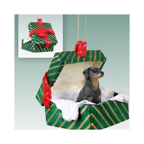 Doberman Pinscher Gift Box Christmas Ornament Red Uncropped - Delightful!