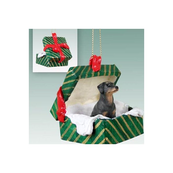 Doberman Pinscher Gift Box Christmas Ornament Red Uncropped - Delightful!