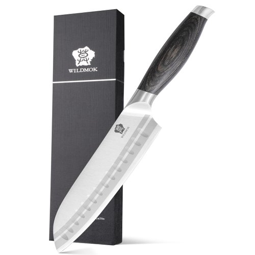 WILDMOK 7 Inch Santoku Knife, Japanese Chef Knife -Ultra Sharp Kitchen Chopping Knife, German Stainless Steel Chef Knife with Pakka Wood Handle, Gift Box