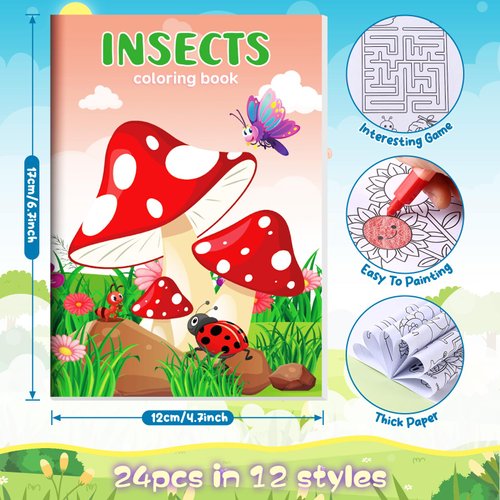 BenLouis 24 Pcs Insects Mini Coloring Books Kids Bugs Party Favors Small Activity Books Bulk for Kids Spring Butterfly Bee Birthday Goodie Bags Stuffers Return Gifts Classroom Travel