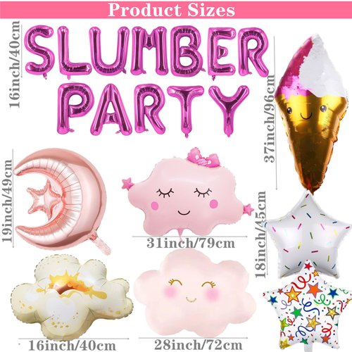 50 Pieces Slumber Party Decorations Girls Rose Red Party Balloons Sleepover Pajama Spa Party Decor Foil Popcorn Balloons Cloud Moon Balloons Latex Balloons for Birthday Bridal Shower (Rose red)