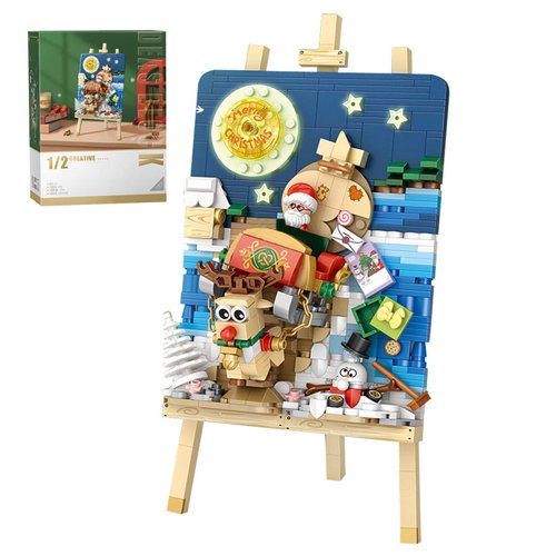 Mini Building Sleigh Buggy 3D Painting Block Set, 646PCS DIY Creative Stereograph Building Model Kit, MOC Construction Toy for Christmas Gifts, Not Compatible with Maior Brands Building Bricks