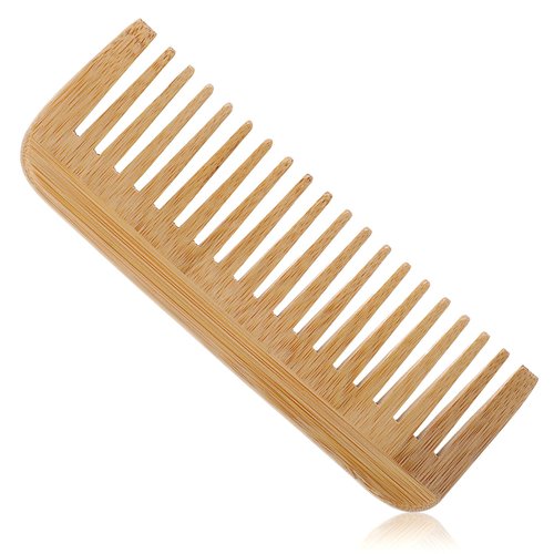 Bamboo Wide Tooth Comb Wide Tooth Brush, Anti-Static Detangling Comb Handmade of Natural Bamboo Wood Brush for Detangling and Styling Wet or Dry Curly Thick Wavy or Straight Hair Men or Women Polished
