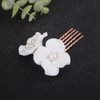 Teyglen Bride Flower Wedding Hair Comb Bridal Flower Headpiece Small Cute White Flower Pearl Hair Piece Decorative Hair Jewelry Accessories for Women Girls (Rose gold)