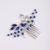 Teyglen Silver Leaf Headpiece Royal Blue Crystal Wedding Hair Comb Pearl Rhinestone Hair Piece for Bridal Wedding Hair Accessories for Women (Blue)