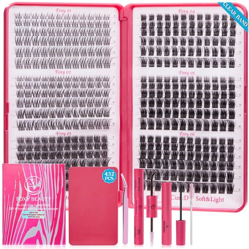 Lash Clusters Wispy 432pcs - Invisible Band Lash Clusters,Clear Band Lash Clusters For Natural Look - Lash Extension Kit With Lash Bond and Seal,Eyelash Extensions Kit Individual Lashes 0.07D-8-16MM