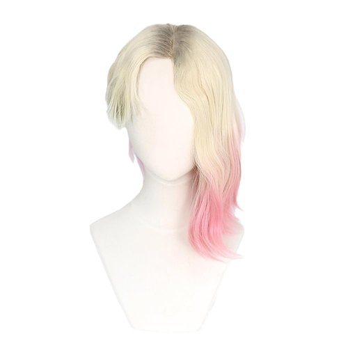 TO KU TOO YUO Anime Cosplay Wig Woman Wig Pale Gold and Pink Highlight Wig Short Curly Wigs Middle Parting Wig Heat Resistant Synthetic Hair Hallowen Party Wig + Wig Cap (ZH)