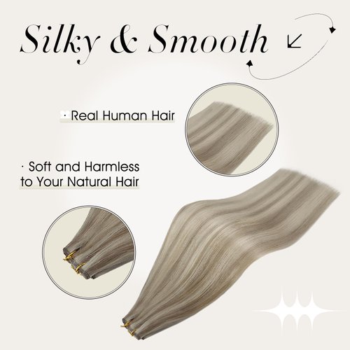 Full Shine 18 Inch Sew In Hair Extensions Real Human Hair Blonde Human Hair Bundles Genius Weft Hair Extensions Color Ash Blonde Highlight Bleach Blonde Hair Weft Hand Tied Double Weft Extensions 50G