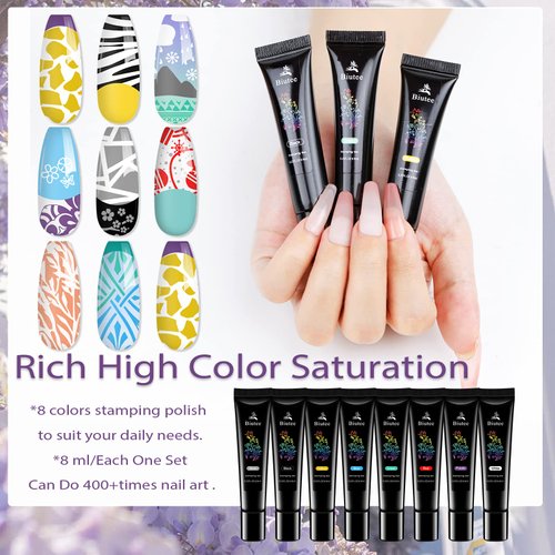 Biutee Nail Stamper Kit Nail Art Stamping Plate Set Stamping Nail Polish Gel Stamp Plate Jelly Silicone Stamper Scraper Flower Lace Line kiss Stencil Template Tool Supplies for Holiday (Storage Bag)