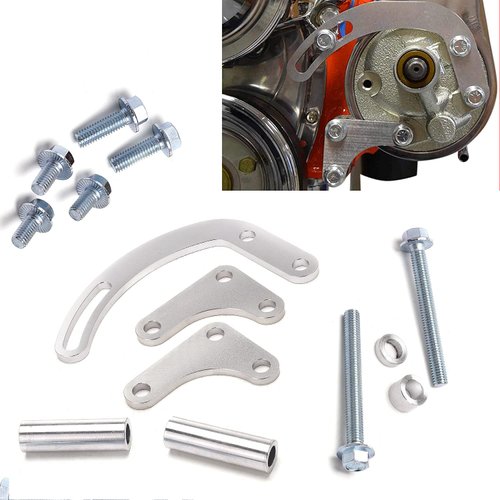 RJSPHH SBC Power Steering Pump Bracket 350 V-Belt Slotted Adjustable LWP 305 327 383 5.0L 5.7L V8 Compatible With 350 Small Block Chevy Long Water Pump
