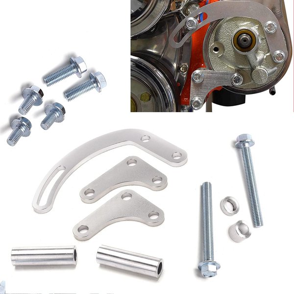 RJSPHH SBC Power Steering Pump Bracket 350 V-Belt Slotted Adjustable LWP 305 327 383 5.0L 5.7L V8 Compatible With 350 Small Block Chevy Long Water Pump
