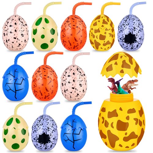 Maxcheck 12 Pcs Kids Dinosaur Party Favor Cups with Lids and Straws,10 oz Egg Dinosaur Cups for Birthday Party Decorations Dinosaur Theme Party Supplies for Boys Girls