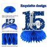 Kauayurk 8Pcs 15th Birthday Honeycomb Centerpieces Decorations for Boys, Blue Silver 15 Year Old Table Centerpiece Party Supplies, Fifteen Topper Decor Sign