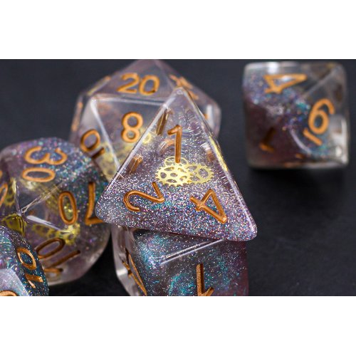 Galaxy Steampunk Gear DND Dice Set for Dungeons and Dragons Gifts, D&D, D and D, Pathfinder, Accessories, D20, Polyhedral, Resin Dice, Metal, Dice Tray, Tower, Bag, Box