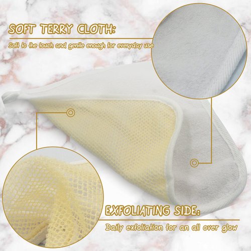5 Pack Soft Weave Home Spa Bath Shower Exfoliating Massage Face Body Wash Cloths, Dual-Sided With Exfoliating Scrub and Soft Terry Cloth Towel