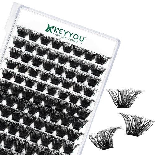 Lash Clusters 96pcs Individual Lashes Y24 D Curl 10-18MIX Eyelash Clusters KEYYOU Volume Wispy Lash Extension Soft&Comfortable Easy DIY at Home(Y24,D-10-18MIX)