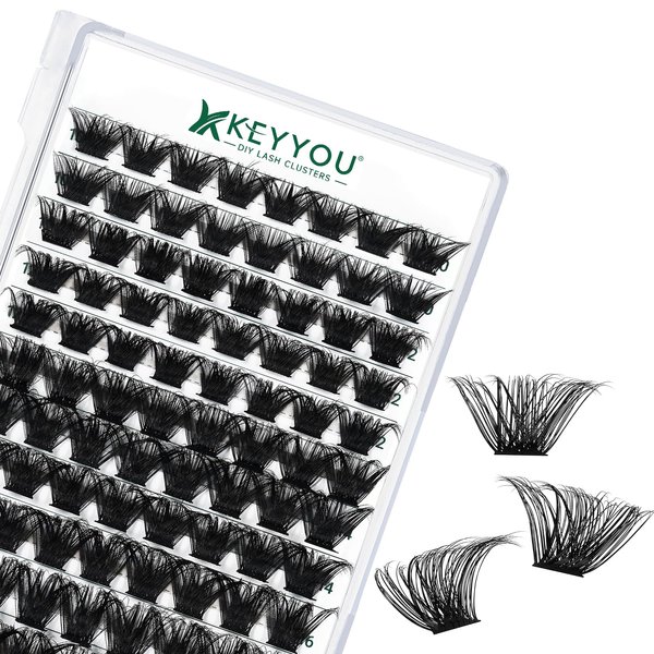 Lash Clusters 96pcs Individual Lashes Y24 D Curl 10-18MIX Eyelash Clusters KEYYOU Volume Wispy Lash Extension Soft&Comfortable Easy DIY at Home(Y24,D-10-18MIX)