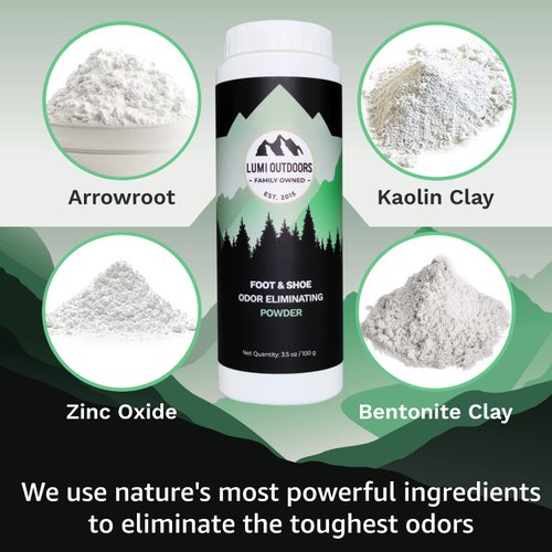Lumi Outdoors Natural Foot Powder Deodorizer & Shoe Odor Eliminator - Talc Free Foot Deodorant