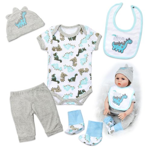 Reborn Baby Dolls Clothes 22 inch Dinosaur Outfit for 20-23inch Reborn Doll Boy Baby Clothing Gray Sets
