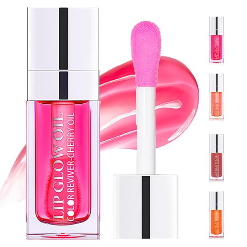 REWLKP Hydrating Lip Glow Oil, Plumping Lip Gloss, No-Sticky Transparent Moisturizing Lip Balm, Natural Lip Plumper Gloss Make Lips Fuller and Moisturizing - Raspberry