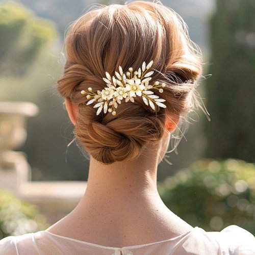 Kisshine Flower Bride Wedding Hair Comb Gold Rhinestone Headpiece Bridal Crystal Leaf Hair Accessories for Women and Girls