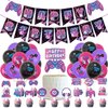 Video Game Birthday Party Decoration Set, Purple Game Birthday Party Supplies, Includes Birthday Banner Balloon Cake Decoration