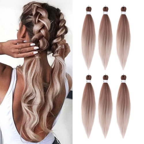 Pre-Stretched Braiding Hair Extensions 26 Inch 6 packs Ombre Braiding Hair Hot Water Setting Prof...