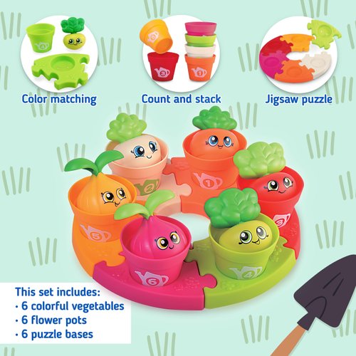 HAP-P-KID Montessori Learning Toys for Toddlers 1 2 3 Years Puzzle & Plant Flower Pots Set, Color Sorting Matching Stacking Cups Toys Nesting Toddler Toys 1-3, Birthday Gifts 2 Year Old