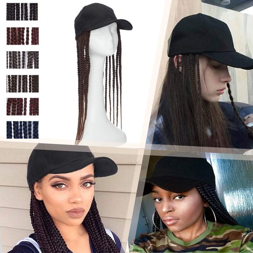 Hairro Baseball Cap with Long Hair Braids 18" Synthetic Hair with Cap 2 Tones #1BT30 Black Mix Auburn for Men and Women