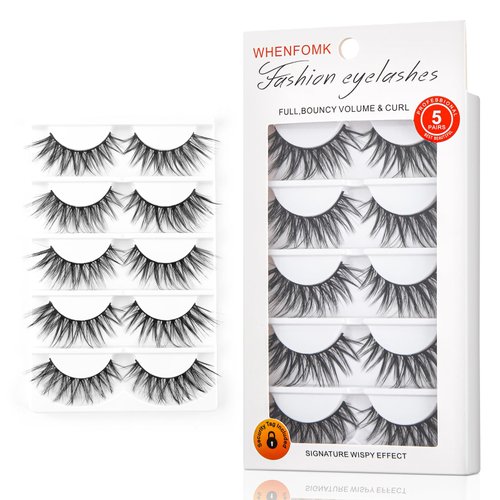 WHENFOMK False Eyelashes, 3D Crisscross Eyelashes 5 Pairs Long Fake Lashes Extensions, Contact Lens Friendly, Easy to Apply, Reusable Strip