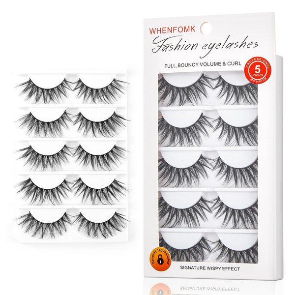 WHENFOMK False Eyelashes, 3D Crisscross Eyelashes 5 Pairs Long Fake Lashes Extensions, Contact Lens Friendly, Easy to Apply, Reusable Strip