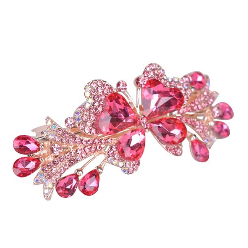 Sankuwen Luxury Butterfly Hair Barrettes Crystal Hair Clip Sparkly Metal Snap Hair Clip for Women Girls（Style-A,Pink）
