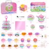 Tea Party Set for Toddles 3-5,53PCS Musical Kids Tea Set for Little Girls with Dessert,Cookies,Doughnut,Cake,Cake Stand,Tablecloth & Carrying Case,Kitchen Pretend Play Toys for Girls Boys Age 3-6