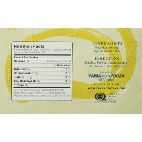 Yamamotoyama Organic Genmaicha Tea Bag, Green Tea with Roasted Rice, 18 ct. (Pack of 6)
