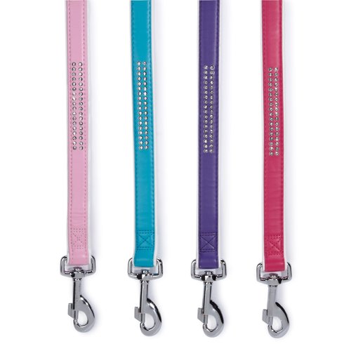 East Side Collection Sparkle Gemstone Faux Leather Dog Leash, 4-Feet x 1/2-Inch Lead, Pink