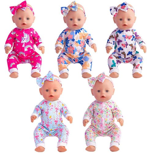 Sweet Dolly 5 Sets Baby Doll Accessories Baby Doll Clothes and Headbands for 15 Inch Doll to 18 Inch Doll, 10 PCs in Total Doll Clothes and Accessories