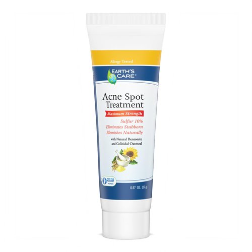 Earth's Care Acne Spot Treatment - 10% Sulfur Cream Medication to Clear Cystic Acne, Pimples and Blackheads on Face and Body (Tube 0.97 OZ)