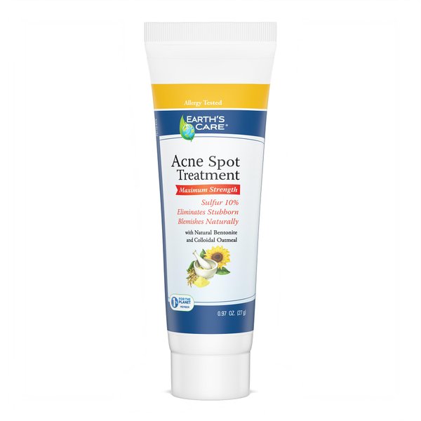 Earth's Care Acne Spot Treatment - 10% Sulfur Cream Medication to Clear Cystic Acne, Pimples and Blackheads on Face and Body (Tube 0.97 OZ)