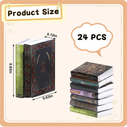 JULEASEL Miniatures Books, 24pcs Dollhouse Books, 1:12 Scale Tiny Books Dollhouse Accessories, Anxiety Bookshelf Mini Books, Miniature Dollhouse Decoration