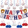 Baseball Birthday Party Decorations, Baseball Themed Party Decorations Include Happy Birthday Banner Baseball Hanging Swirls and Honeycomb Centerpiece Baseball Party Supplies
