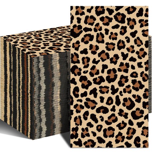 Geyoga 100 Pcs Leopard Animal Print Guest Napkins Disposable Paper Guest Towel Napkins Decorative Paper Napkin Dinner Cocktail Napkins for Wedding Bridal Party Baby Shower Restaurant Bathroom