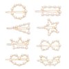 AKOAK 8 Pcs/set Heart-shaped Round Metal Hair Clip Pentagram Geometric Pearl Hair Clip Bangs Clip Ponytail Hair Accessories for Ladies and Girls