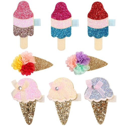 Baby Girls Hair Clips Ice Cream Shape Clips Glitter Sparkly Hair Bows Boutique Hair Barrettes hairpins hair accessories for Little Girls Teens or women, 8 pcs