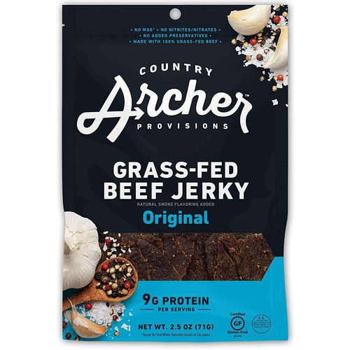 Original Beef Jerky by Country Archer, 100% Grass-Fed, Gluten Free, Protein Snacks, 2.5 Ounces, 4 Pack