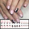 24Pcs Halloween Press on Nails Black Cat Acrylic False Nails Short Almond Cat Fake Nails Gel Glue on Nails Glossy Black French Tips Full Cover Stick on Black Cat False Nails for Coquette Women Girls