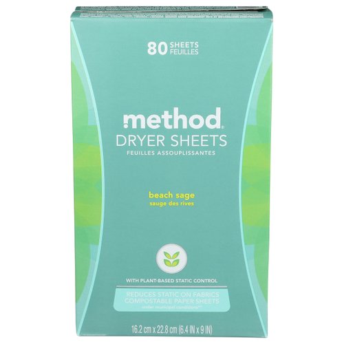 Method Dryer Sheets, Beach Sage, 80 Count