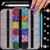 Rhinestones for Nails, Manicure Gem, Flatback Glass Crystal AB + Transparent Clear Gemstones and Colorful Resin Beads, 2-5mm Round Gems for Professional Salon DIY Nail Art with Pickup & Dotting Tools