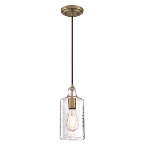 Westinghouse 6371400, Antique Brass Finish with Clear Textured Glass Carmen One-Light Indoor Mini Pendant, 120 Volts