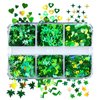 6 Grids St. Patrick's Day Nail Art Sequins 3D Shamrock Nail Decals Mixed Stars Heart Leaves Clover Nail Designs Holographic Nail Glitter Flakes for Women DIY St Patricks Day Nail Decorations